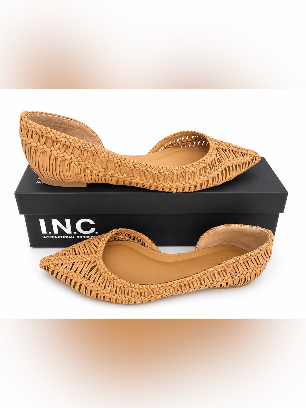 I.N.C. International Concepts Abron Woven Pointed Toe Flats English Walnut 8.5 N